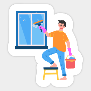 Hand Drawn "Boy Cleaning The Window" Sticker